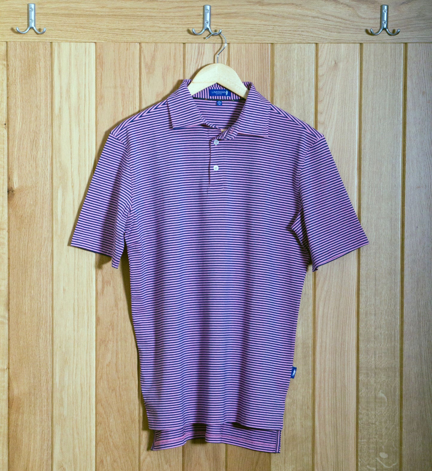 Dornoch Pima Cotton Medium Polo Stripe Shirt: Navy & Pink