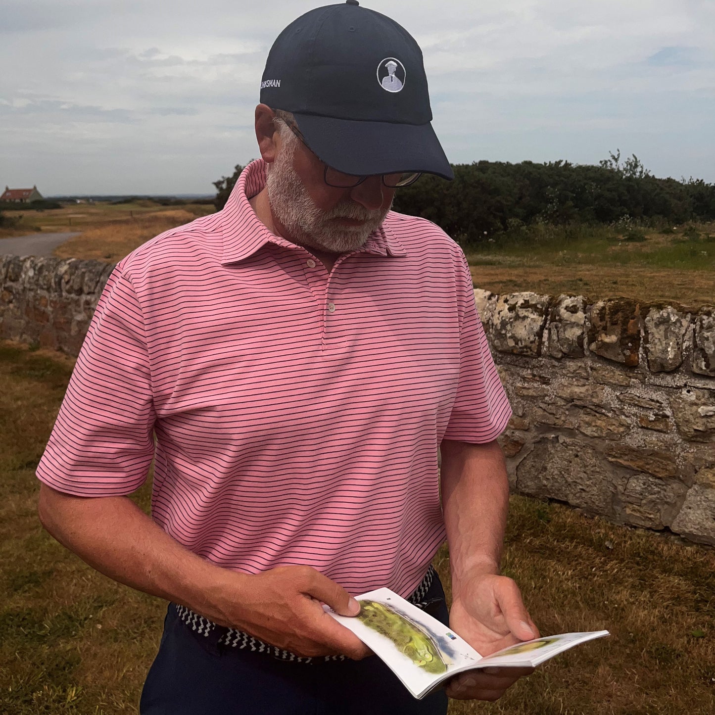 Gullane Pima Cotton Pencil Stripe Polo Shirt: Pink & Navy