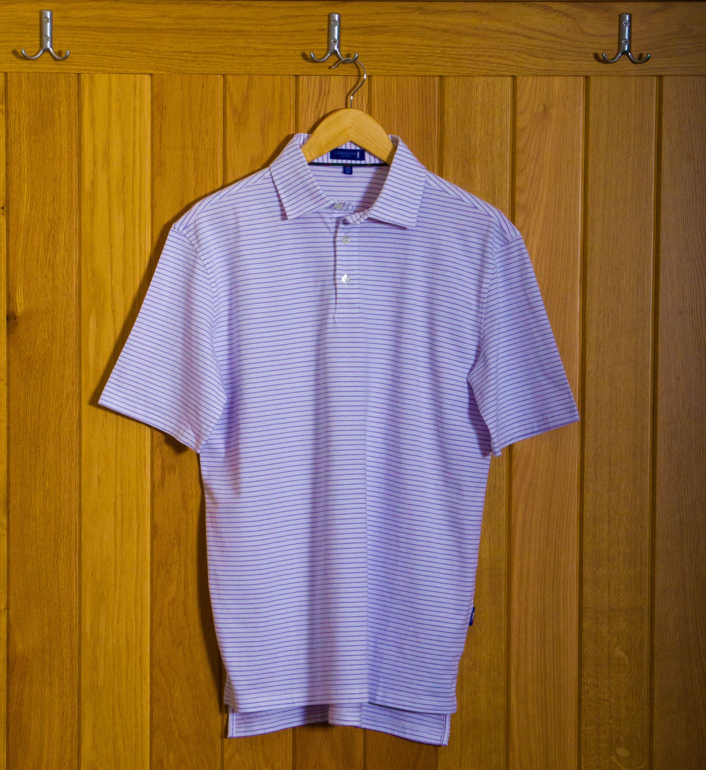 Gullane Pima Cotton Pencil Stripe Polo Shirt: White & Mauve