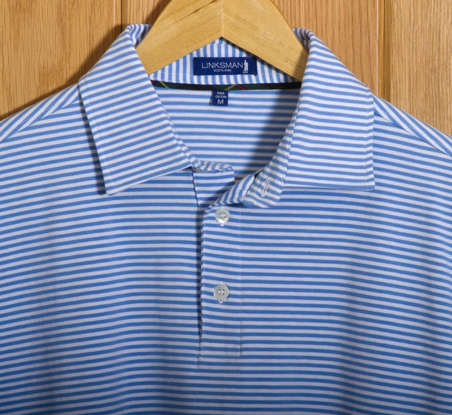 Dornoch Pima Cotton Medium Polo Stripe Shirt: Blue & White