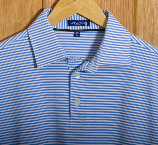 Dornoch Pima Cotton Medium Polo Stripe Shirt: Blue & White