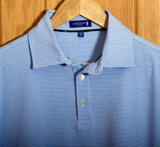 Panmure Pima Cotton Narrow Stripe Polo Shirt: Blue & White