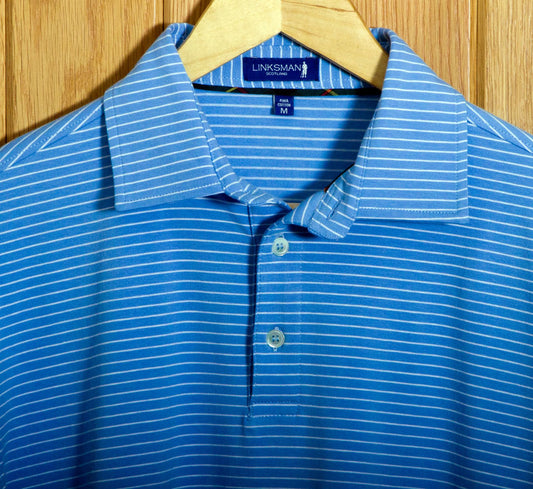 Gullane Pima Cotton Pencil Stripe Polo Shirt: Blue & White