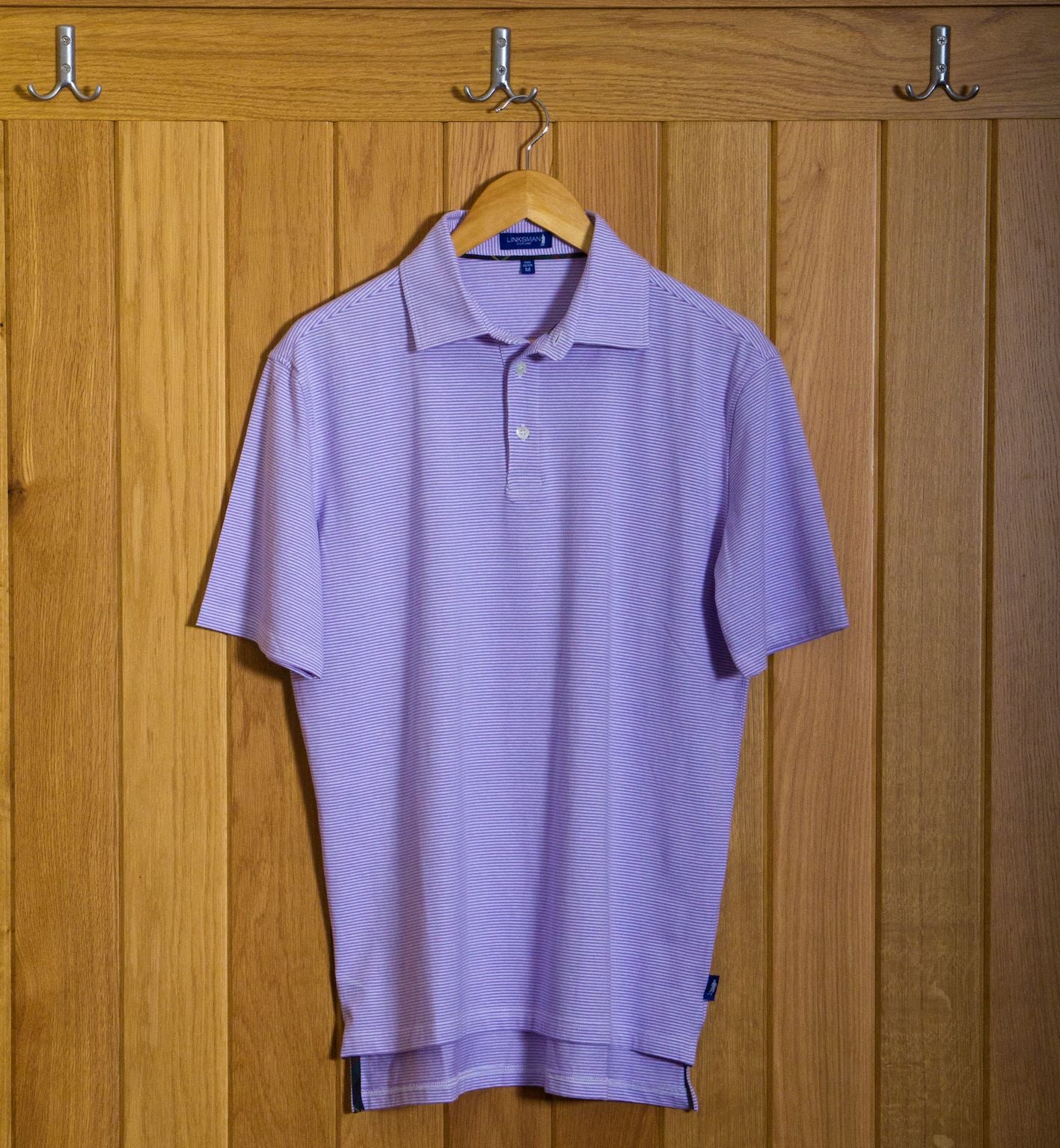 Panmure Pima Cotton Narrow Stripe Polo Shirt: Mauve & White