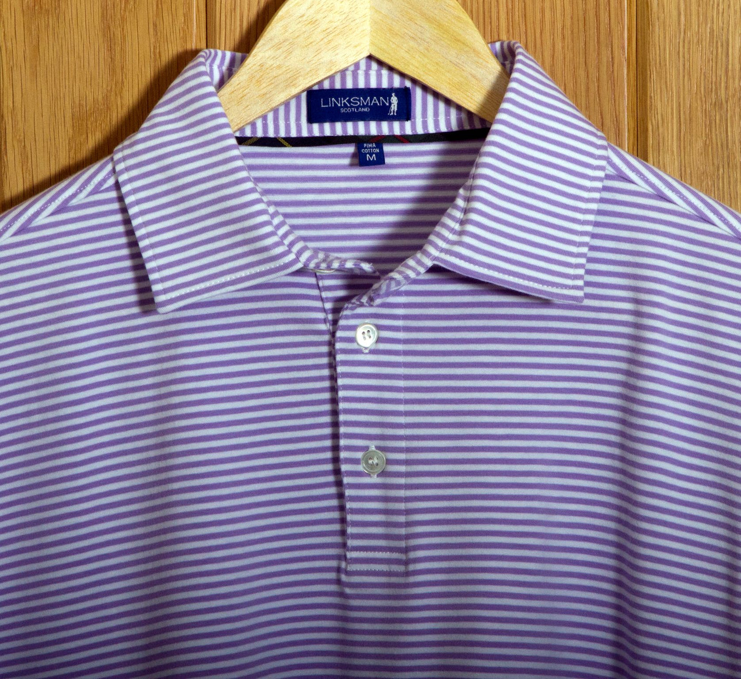 Dornoch Pima Cotton Medium Polo Stripe Shirt: Mauve & White