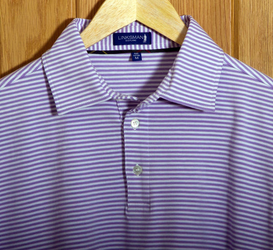 Dornoch Pima Cotton Medium Polo Stripe Shirt: Mauve & White