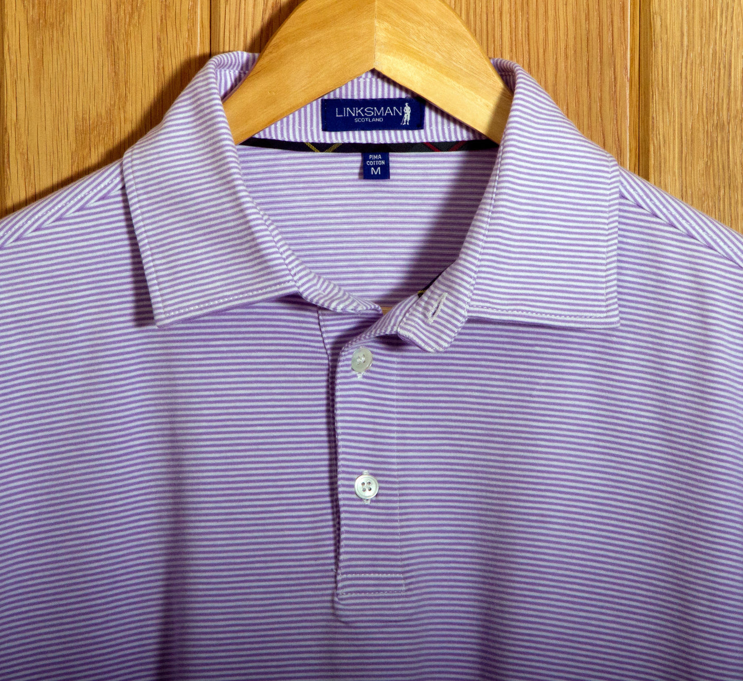 Panmure Pima Cotton Narrow Stripe Polo Shirt: Mauve & White