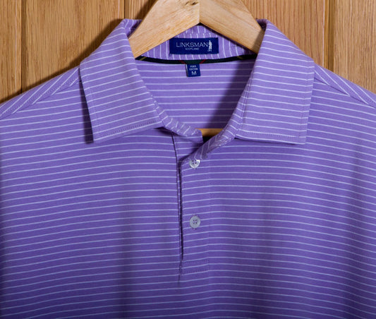 Gullane Pima Cotton Pencil Stripe Polo Shirt: Mauve & White