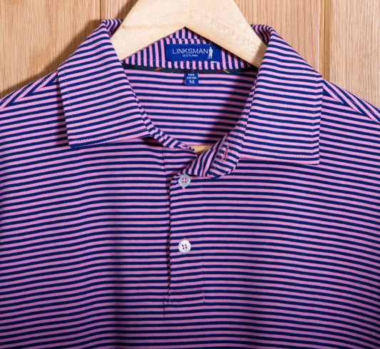 Dornoch Pima Cotton Medium Polo Stripe Shirt: Navy & Pink