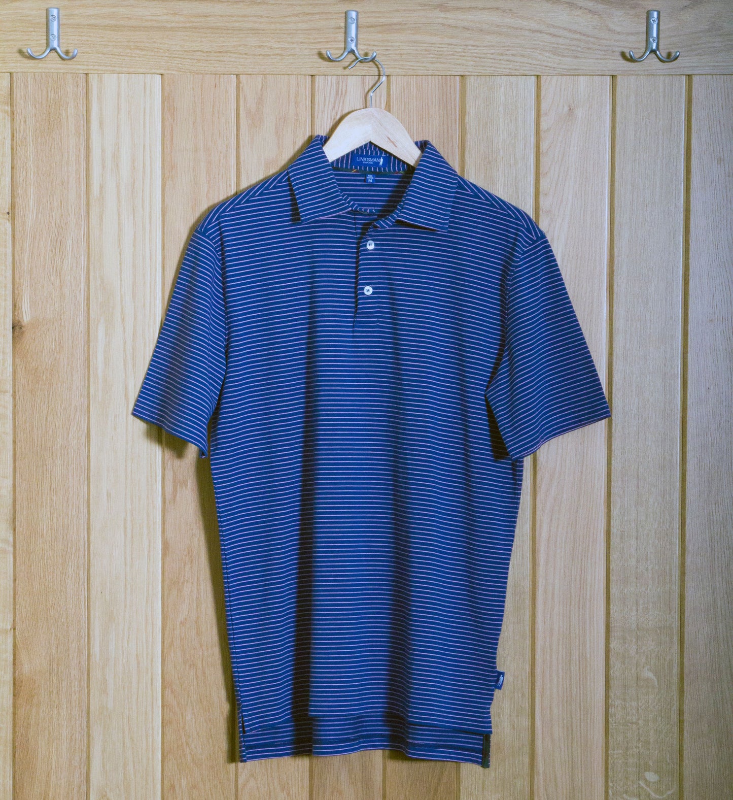 Gullane Pima Cotton Pencil Stripe Polo Shirt: Navy & Pink