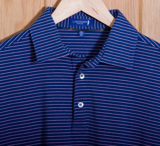 Gullane Pima Cotton Pencil Stripe Polo Shirt: Navy & Pink