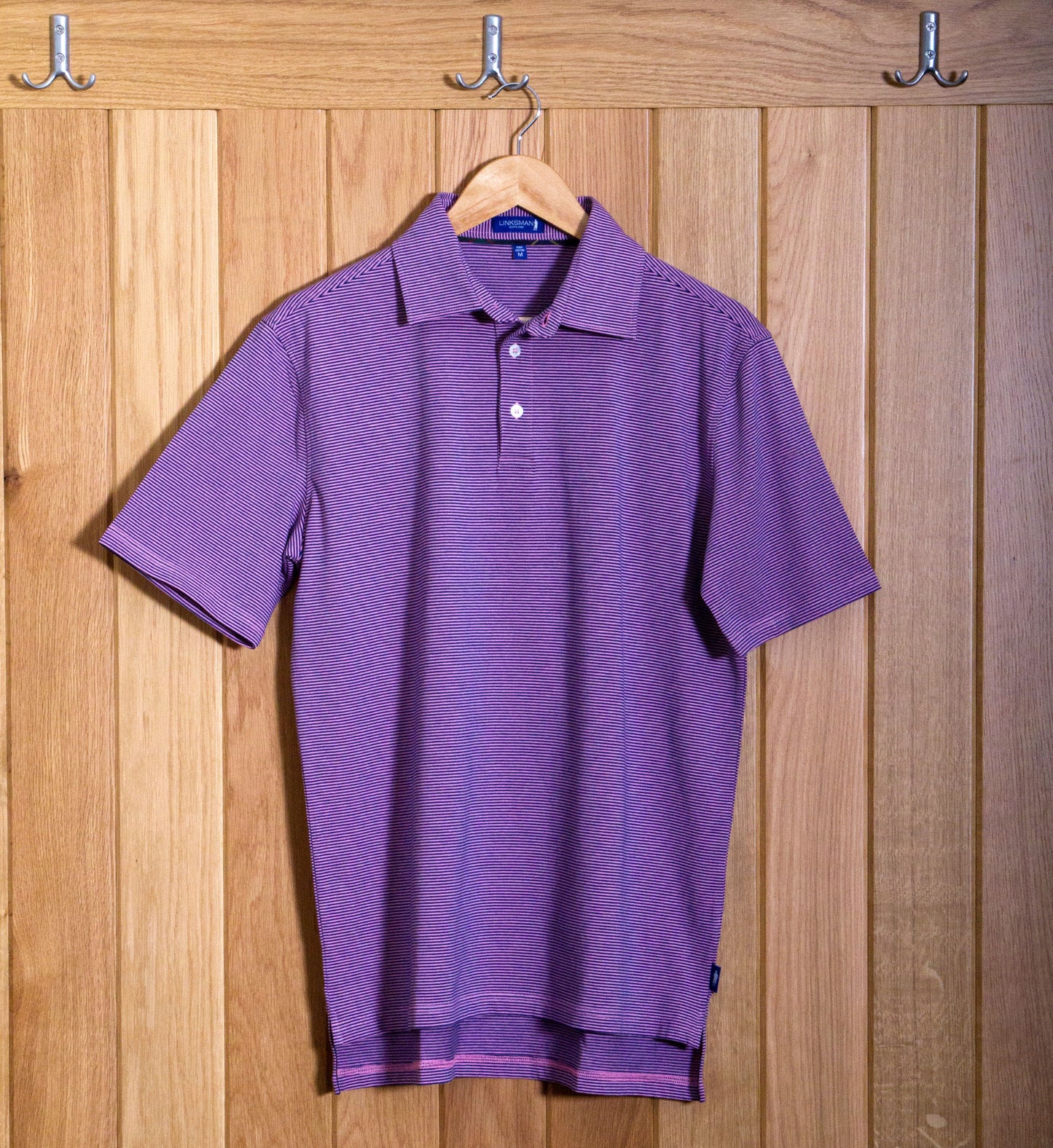 Panmure Pima Cotton Narrow Stripe Polo Shirt: Navy & Pink