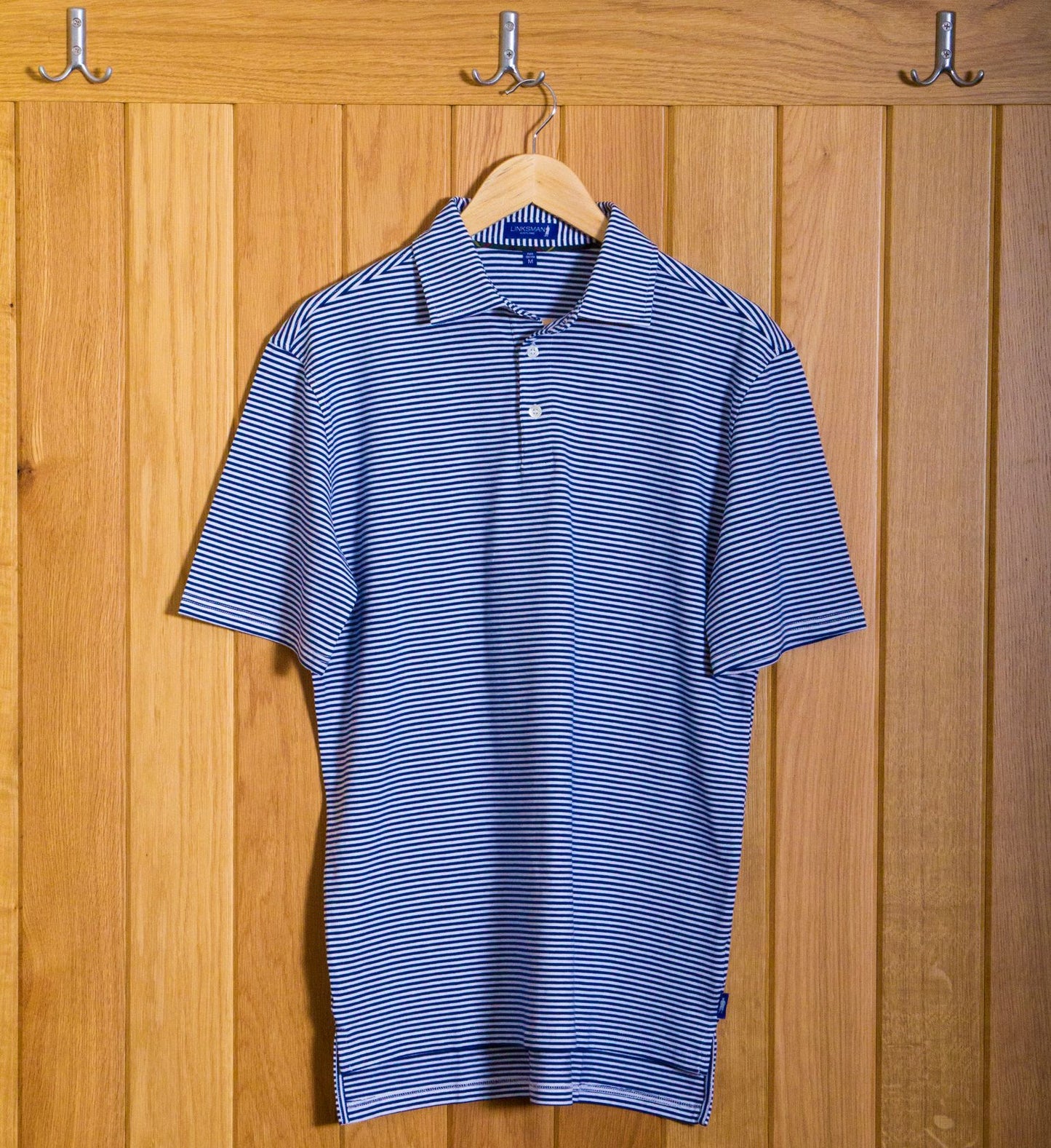 Dornoch Pima Cotton Medium Stripe Polo Shirt: Navy & White