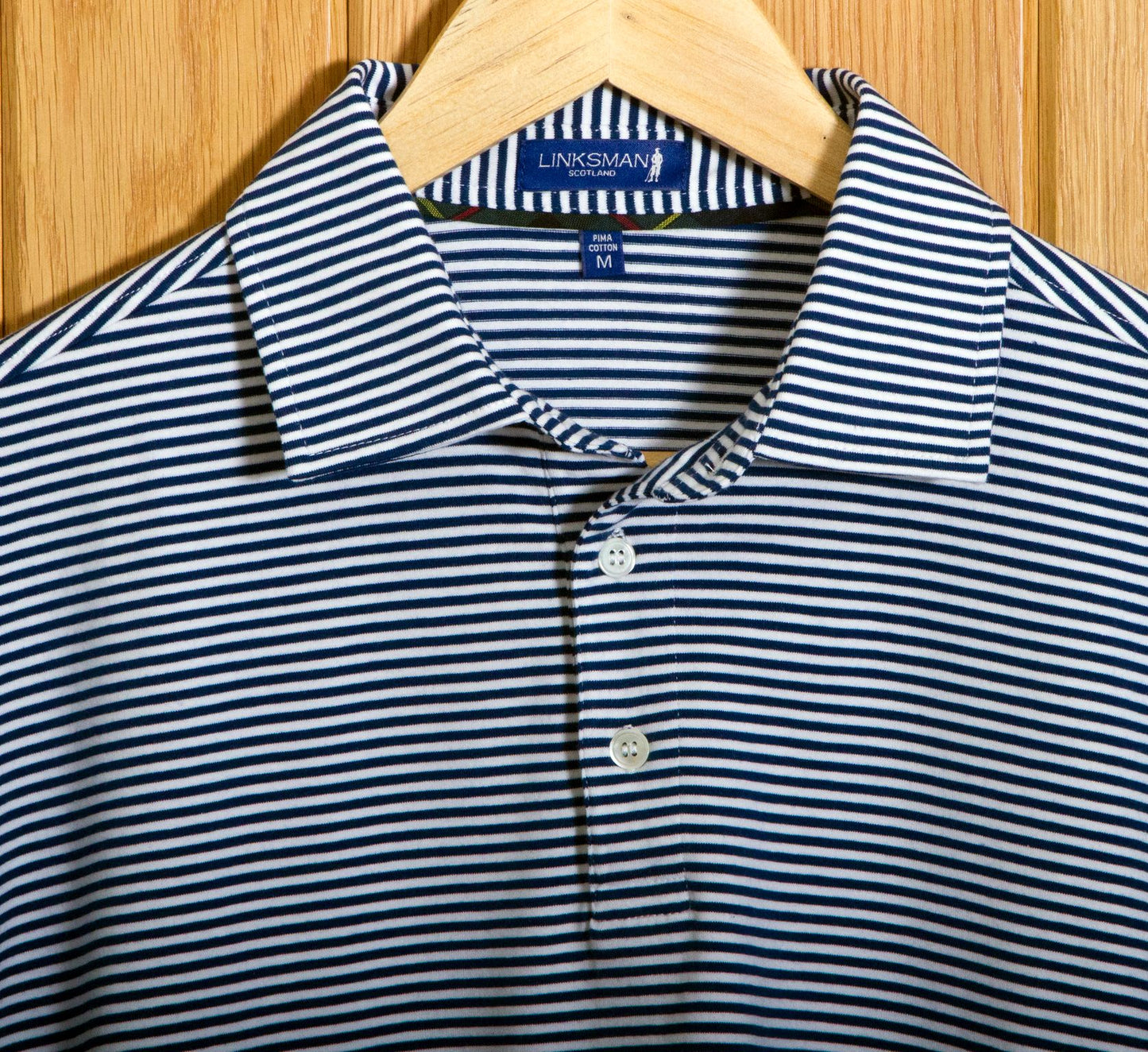 Dornoch Pima Cotton Medium Stripe Polo Shirt: Navy & White