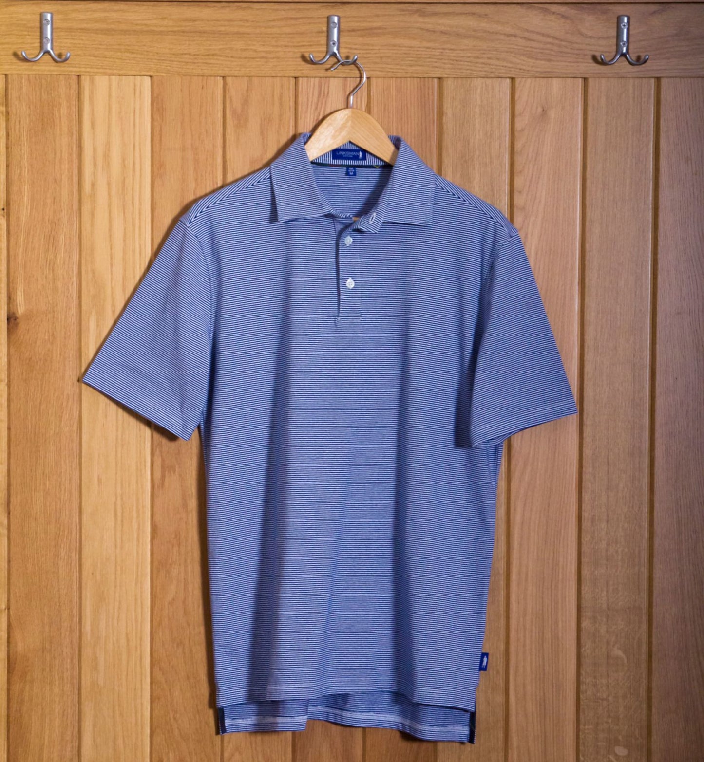 Panmure Pima Cotton Narrow Stripe Polo Shirt: Navy & White