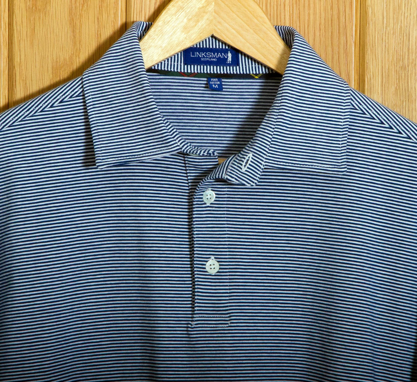 Panmure Pima Cotton Narrow Stripe Polo Shirt: Navy & White