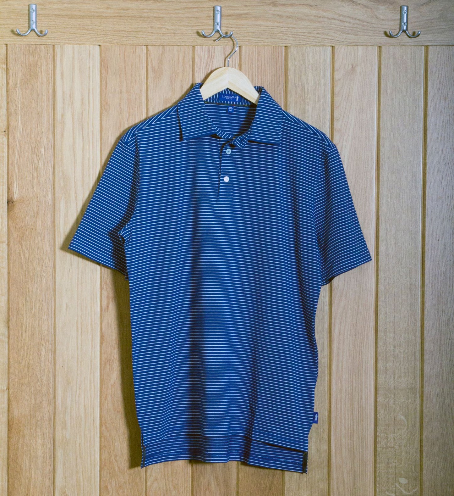 Gullane Pima Cotton Pencil Stripe Polo Shirt: Navy & White