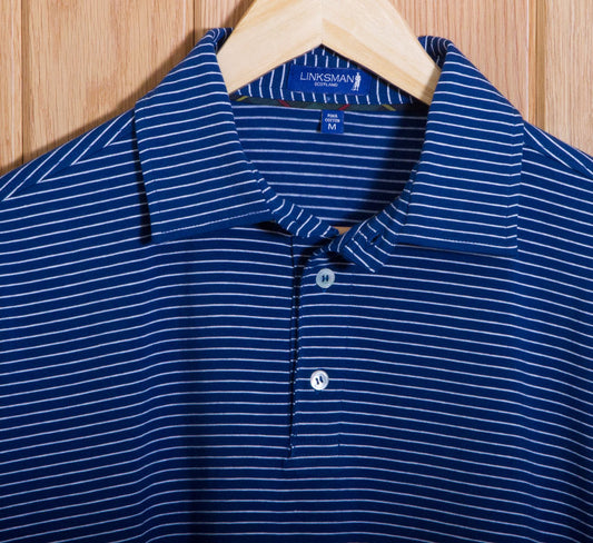 Gullane Pima Cotton Pencil Stripe Polo Shirt: Navy & White