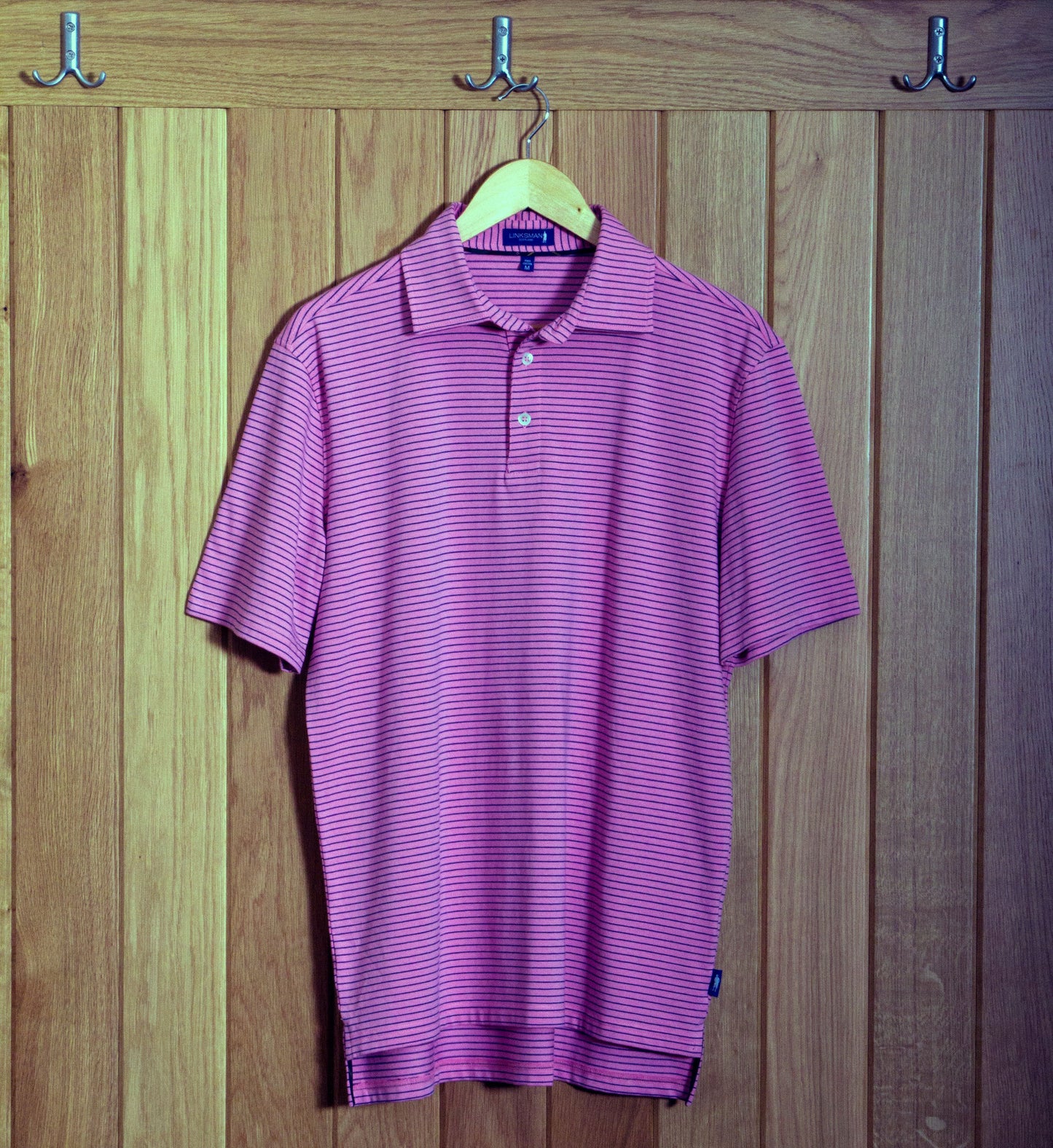 Gullane Pima Cotton Pencil Stripe Polo Shirt: Pink & Navy