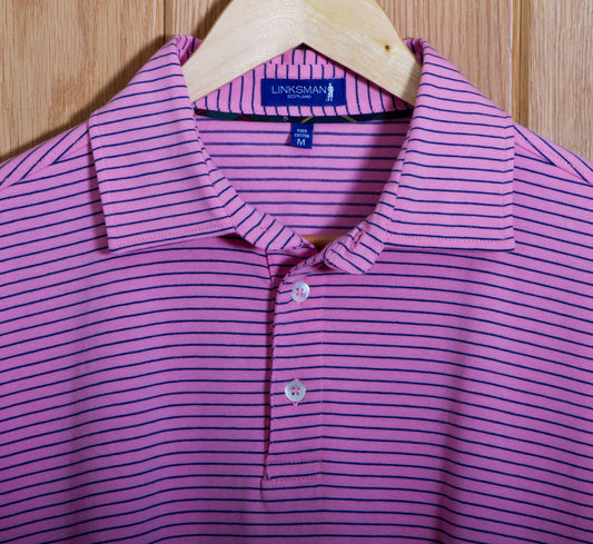 Gullane Pima Cotton Pencil Stripe Polo Shirt: Pink & Navy