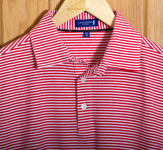 Dornoch Pima Cotton Medium Stripe Polo Shirt: Red & White