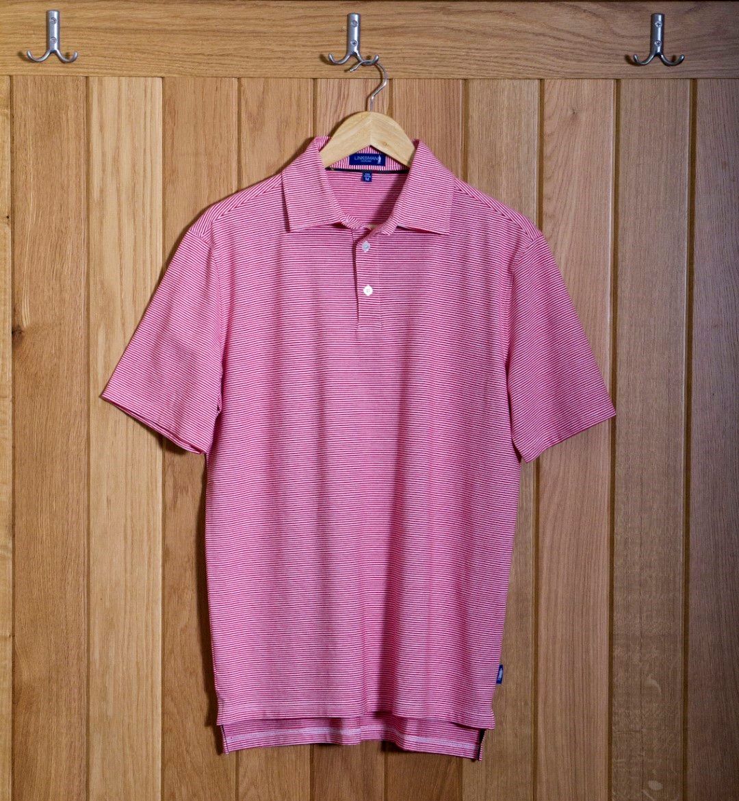 Panmure Pima Cotton Narrow Stripe Polo Shirt: Red & White