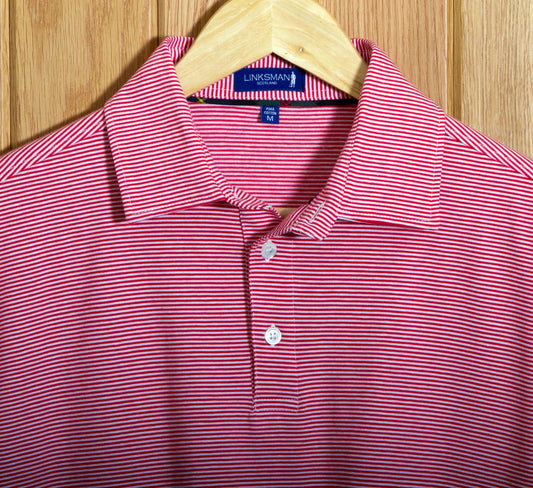 Panmure Pima Cotton Narrow Stripe Polo Shirt: Red & White