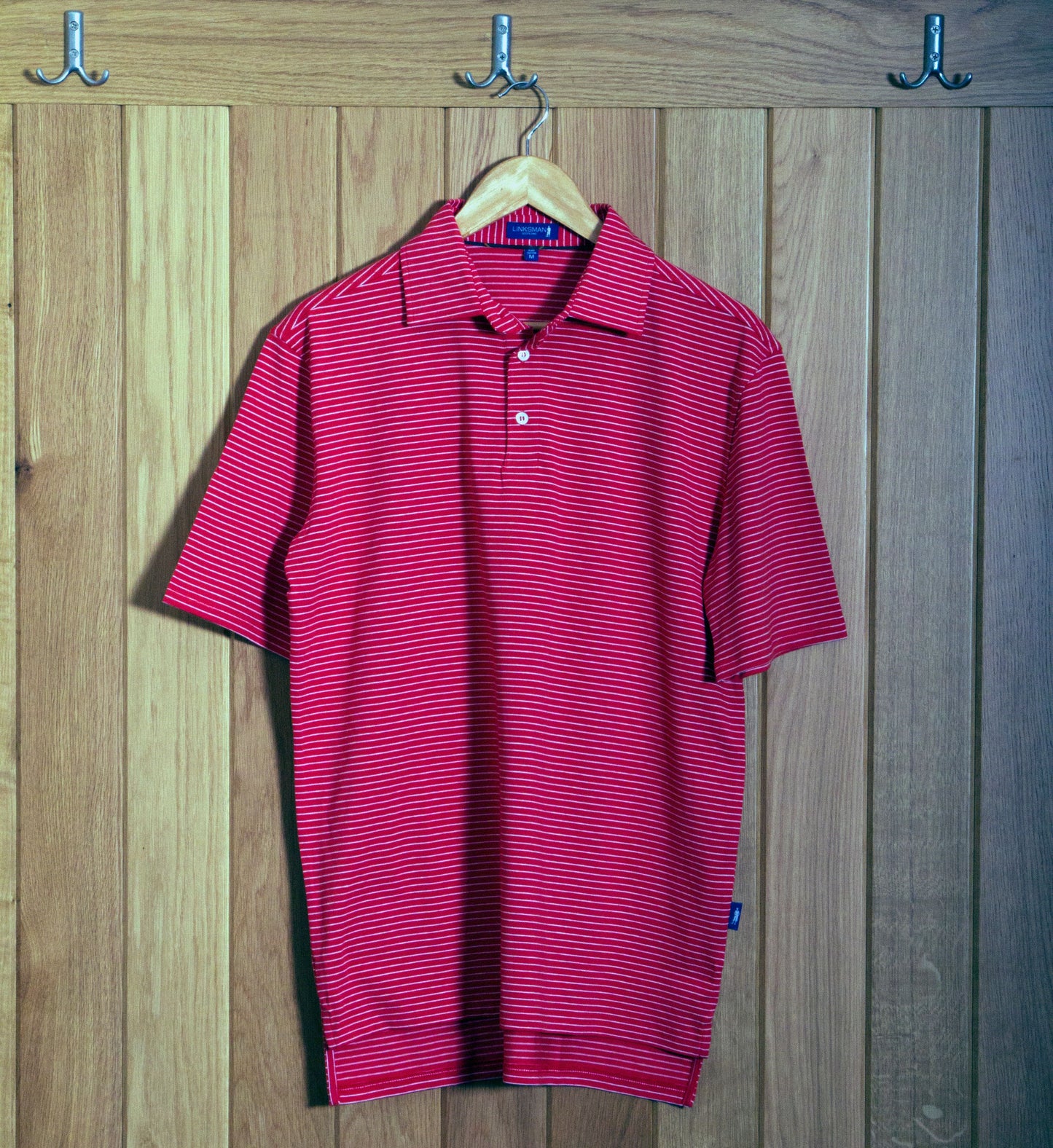 Gullane Pima Cotton Pencil Polo Stripe Shirt: Red & White