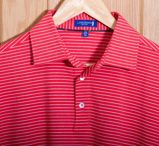 Gullane Pima Cotton Pencil Polo Stripe Shirt: Red & White