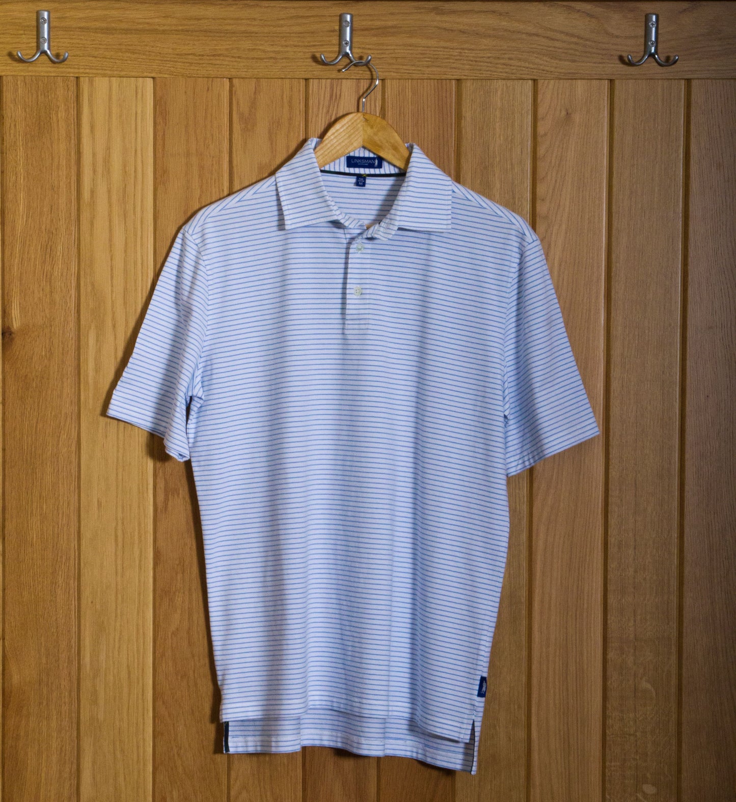 Gullane Pima Cotton Pencil Stripe Polo Shirt: White & Blue