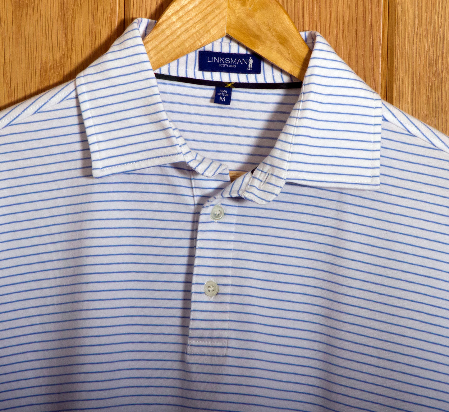 Gullane Pima Cotton Pencil Stripe Polo Shirt: White & Blue