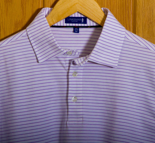 Gullane Pima Cotton Pencil Stripe Polo Shirt: White & Mauve