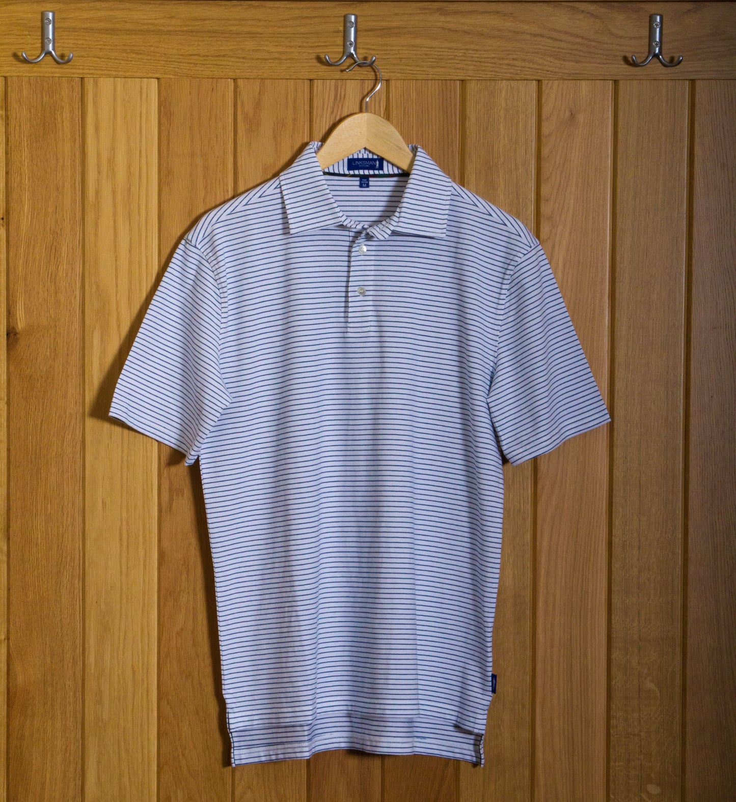 Gullane Pima Cotton Pencil Stripe Polo Shirt: White & Navy