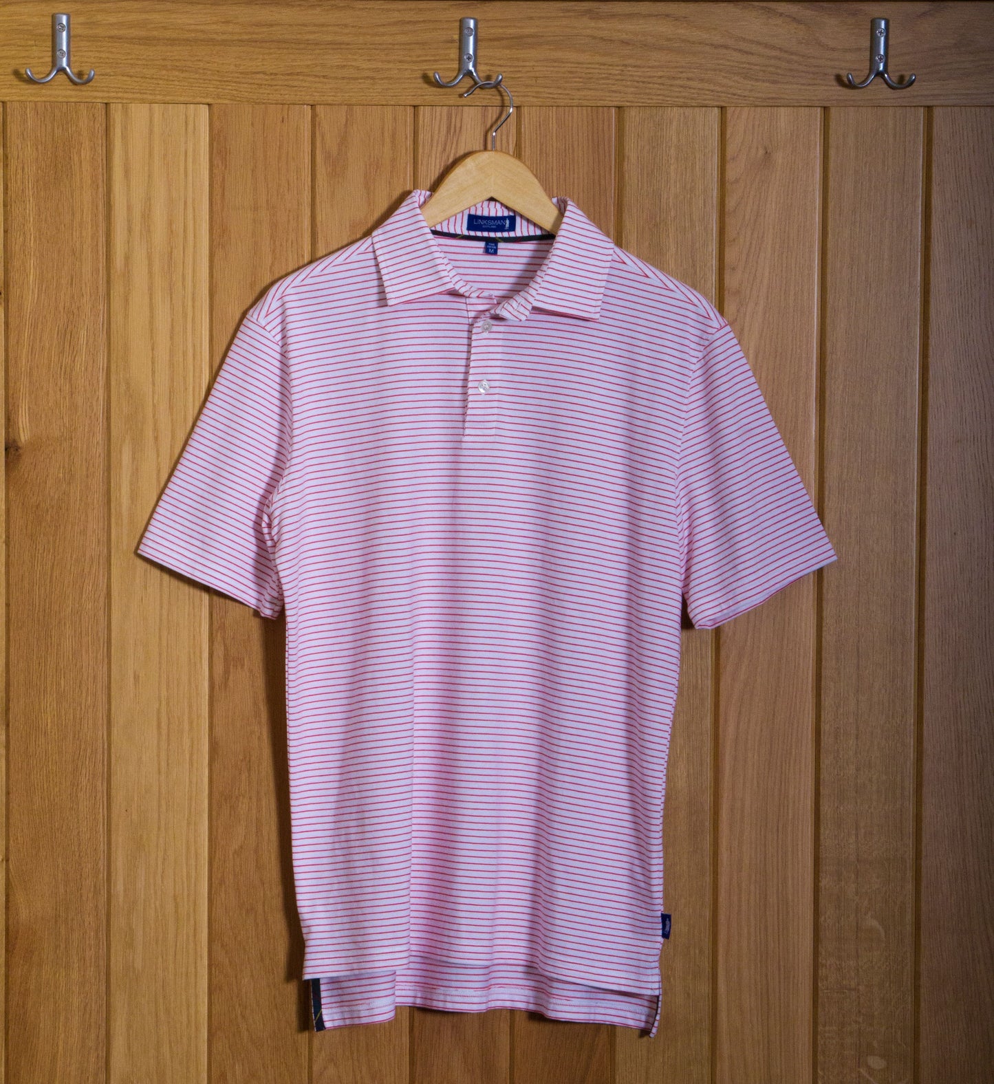 Gullane Pima Cotton Pencil Stripe Polo Shirt: White & Red