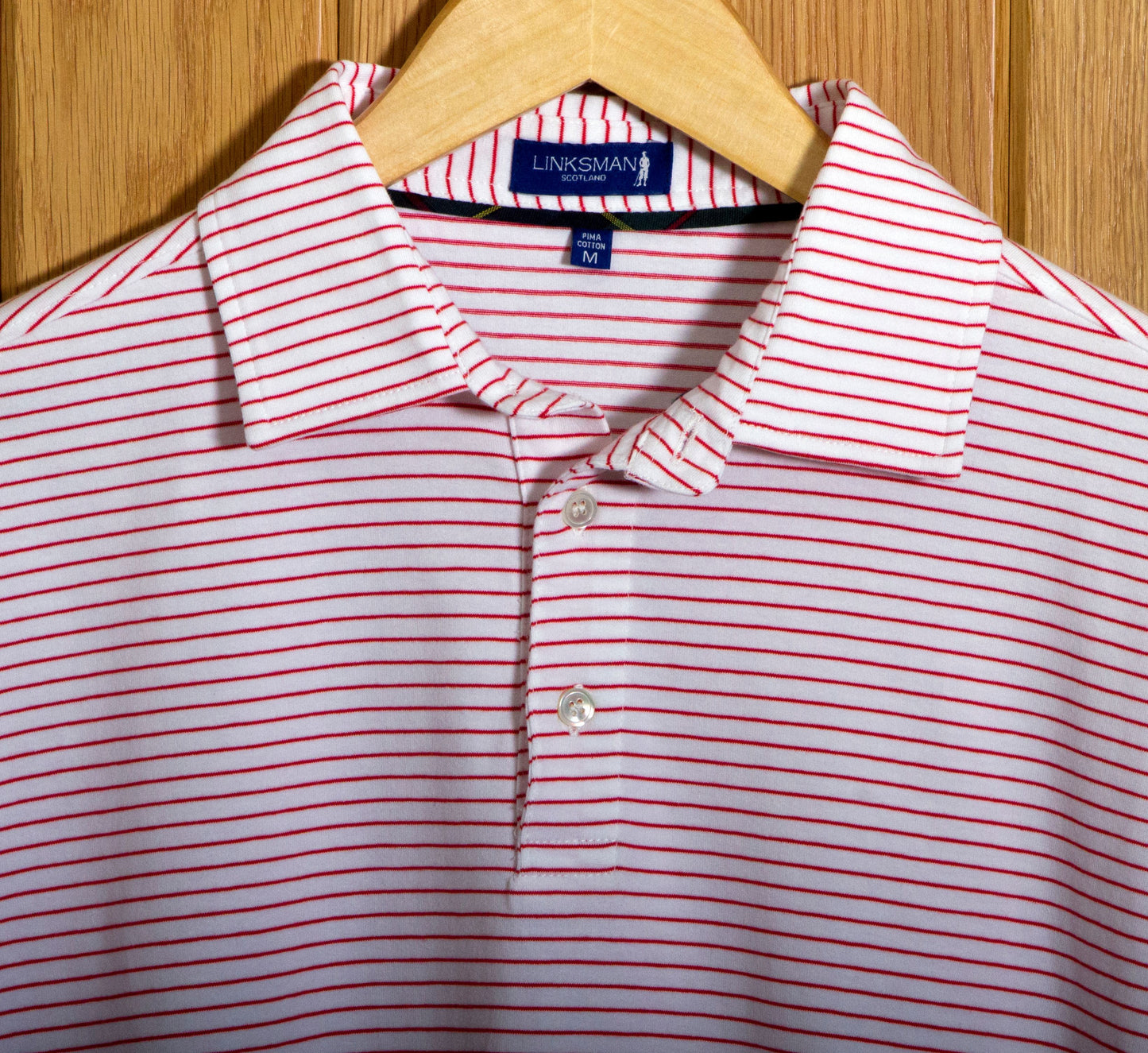 Gullane Pima Cotton Pencil Stripe Polo Shirt: White & Red